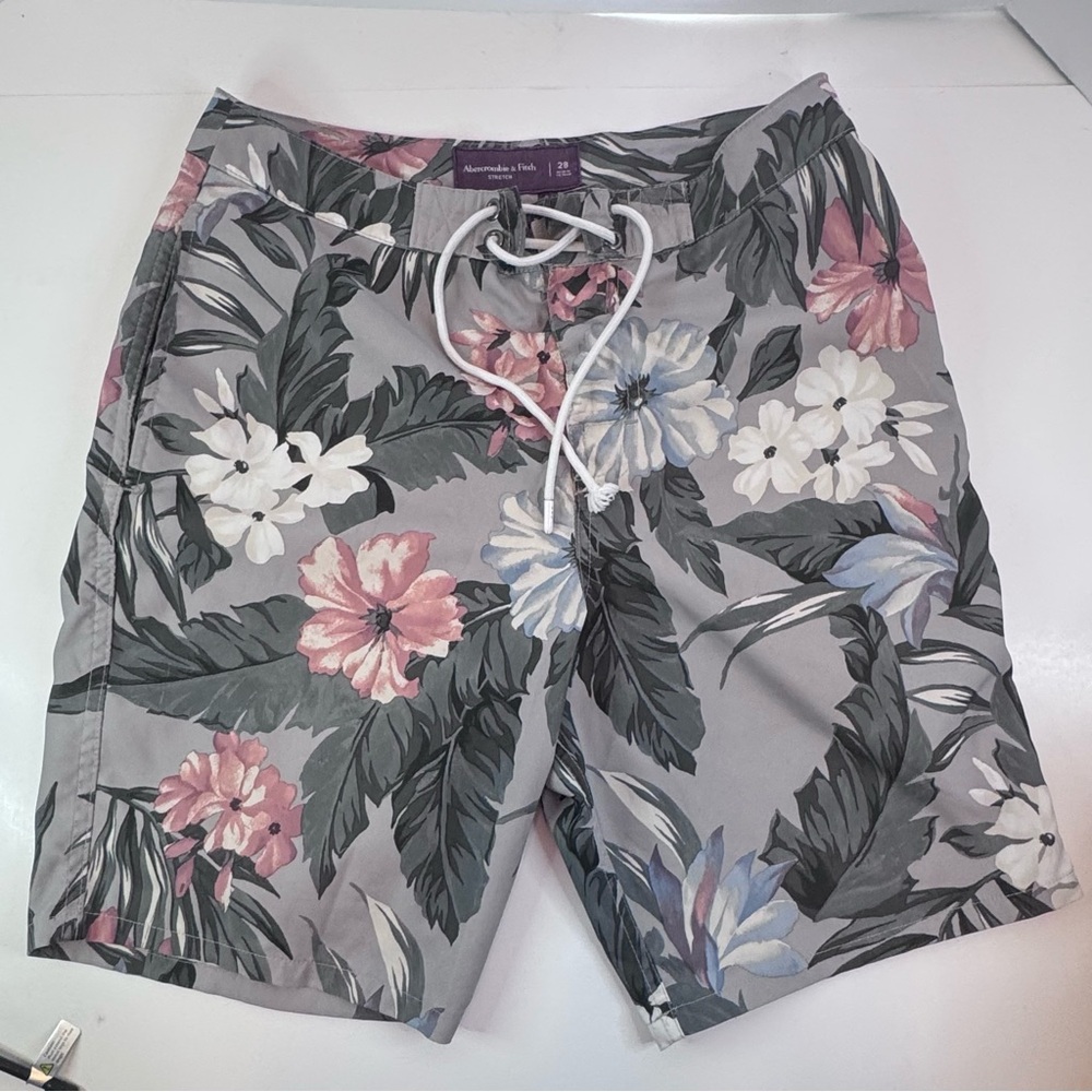 Abercrombie & Fitch Men’s Floral Swim Trunks Board Shorts Gray Pink Blue Size 28 - Picture 3 of 14